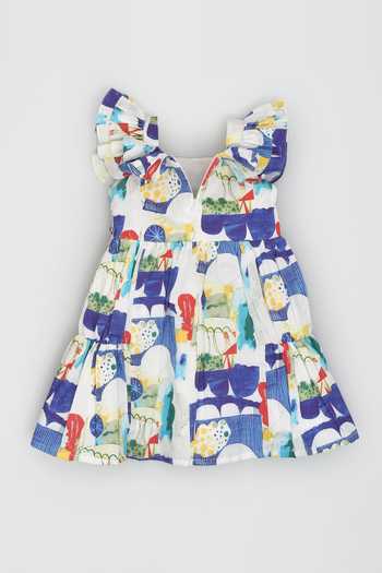 Shop LA Dee DA Multi Color Cotton Bows Abstract Print Dress at Aza Fashions Shop_LA Dee DA_Multi Color Cotton Bows Abstract Print Dress_at_Aza_Fashions