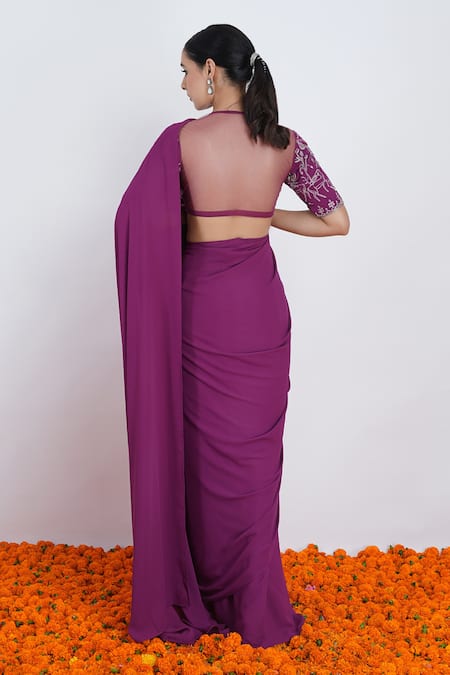 Rashi Jain Jamun Saree With Embroidered Blouse 