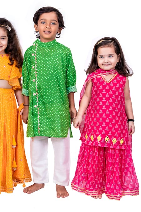 Vivedkids Bandhani Print Kurta Sharara Set 