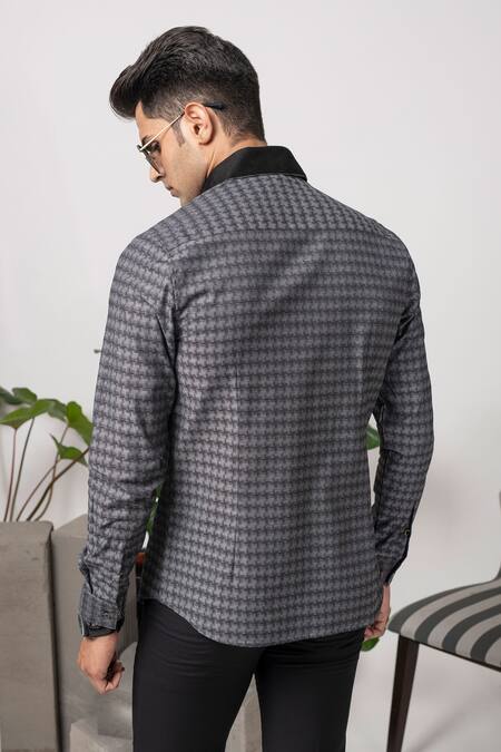 Shop_Abkasa_Grey 100% Cotton Manhattan Panelled Shirt _at_Aza_Fashions