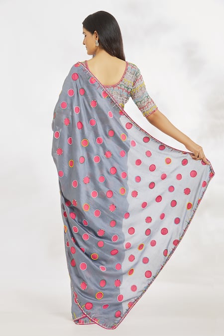 Paksh Polka Dotted Print Saree With Blouse 