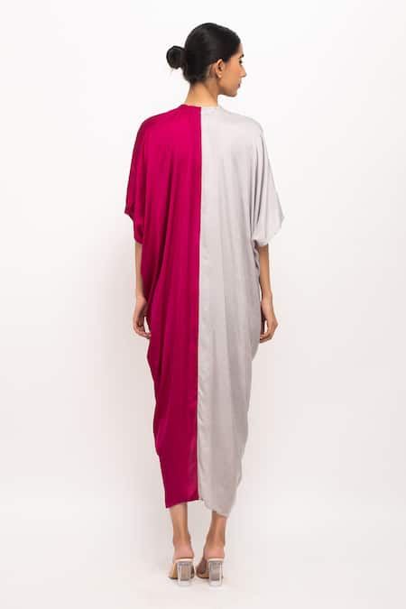 Shop_Neora By Nehal Chopra_Wine Asymmetrical Cape _at_Aza_Fashions