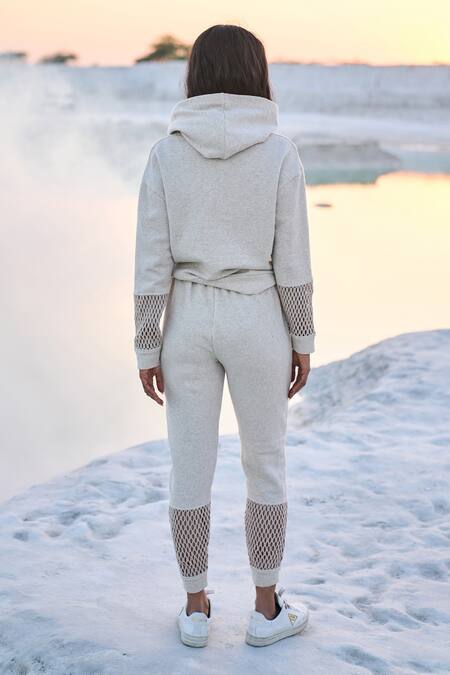 Shop_Dash And Dot_Off White Organic Cotton Mesh Cuff Hoodie And Joggers_at_Aza_Fashions