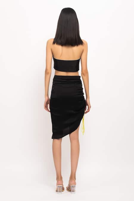 Shop_Neora By Nehal Chopra_Black Embroidery Halter Neck Bustier And Skirt Set _at_Aza_Fashions