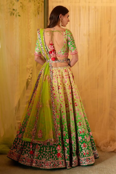 Shop Shyam Narayan Prasad Green Silk, Net Embroidery, Tassels, Gota Patti And Thread Work Bridal Lehenga Set at Aza Fashions Shop_Shyam Narayan Prasad_Green Silk, Net Embroidery, Tassels, Gota Patti And Thread Work Bridal Lehenga Set _at_Aza_Fashions