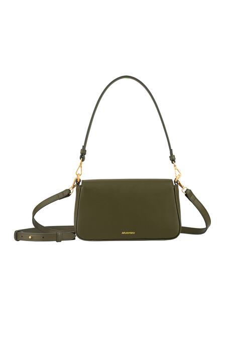 Shop Aranyani Green Glided Champa Flower Gold Pattern Trails Shoulder Bag at Aza Fashions Shop_Aranyani_Green Glided Champa Flower Gold Pattern Trails Shoulder Bag_at_Aza_Fashions