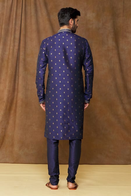 Arihant Rai Sinha Blue Jacquard, Chanderi Embroidery Floral Pattern Woven Kurta Set Online at Aza Fashions Arihant Rai Sinha_Blue Jacquard, Chanderi Embroidery Floral Pattern Woven Kurta Set _Online_at_Aza_Fashions