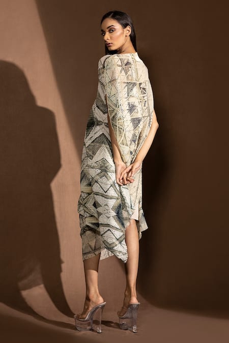 Shop Abhishek Sharma White Poly Georgette Geometric Asymmetric Overlap Draped Dress at Aza Fashions Shop_Abhishek Sharma_White Poly Georgette Geometric Asymmetric Overlap Draped Dress_at_Aza_Fashions