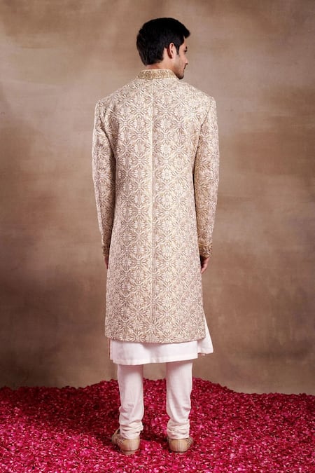 Shop SHASHA GABA Gold Stones Vira Jaal Embroidered Sherwani at Aza Fashions Shop_SHASHA GABA_Gold Stones Vira Jaal Embroidered Sherwani _at_Aza_Fashions
