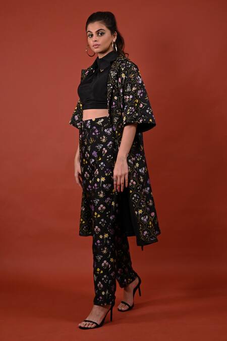 Shop_Rimi Nayak_Black High Neck Tie Detailed Crop Top _at_Aza_Fashions