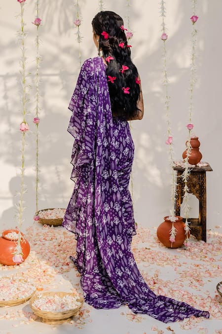 Redpine Designs Pre-Draped Saree With One-Shoulder Blouse 