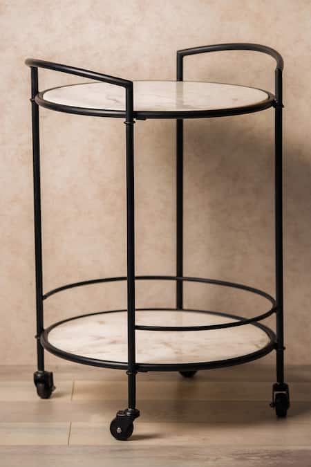 Shop S. G. Home White Metal And Marble Monique Bar Cart at Aza Fashions Shop_S. G. Home_White Metal And Marble Monique Bar Cart_at_Aza_Fashions