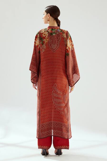 Shop Rajdeep Ranawat Orange Satin Paloma Geometric Print Hem Pant at Aza Fashions Shop_Rajdeep Ranawat_Orange Satin Paloma Geometric Print Hem Pant_at_Aza_Fashions