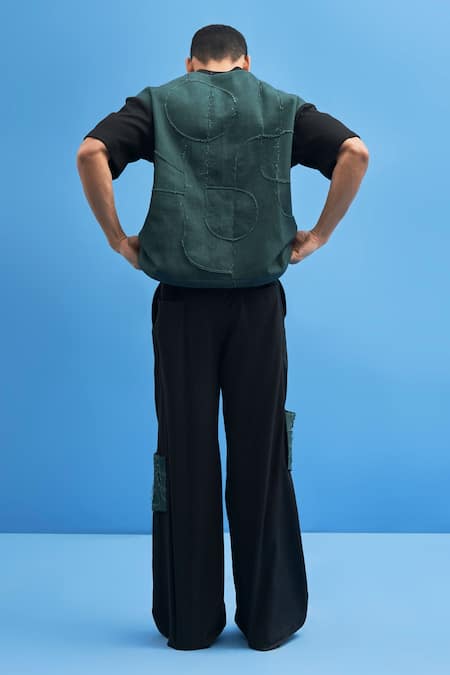 Shop_Siddhant Agrawal_Black Jersey, Patchwork 100% Shoji T-shirt _at_Aza_Fashions