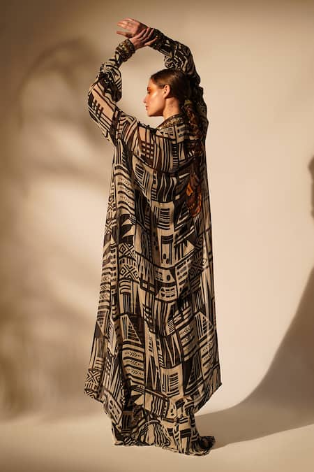 Nikita Mhaisalkar Abstract Printed Gown With Jacket 