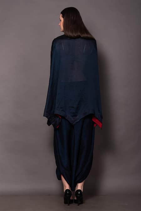 Shop Vara By Vibha N Priti Blue Silk Chanderi Hand Embroidery Flower Round Neck Yoke Tunic With Dhoti Pant at Aza Fashions Shop_Vara By Vibha N Priti_Blue Silk Chanderi Hand Embroidery Flower Round Neck Yoke Tunic With Dhoti Pant _at_Aza_Fashions