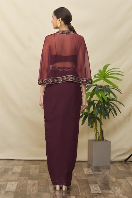 Samyukta Singhania Embroidered Cape Draped Skirt Set 