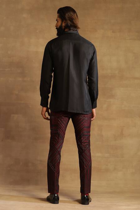 Shop Raghavendra Rathore Jodhpur Black Silk Floral Pattern Floret Embroidered Shirt at Aza Fashions Shop_Raghavendra Rathore Jodhpur_Black Silk Floral Pattern Floret Embroidered Shirt_at_Aza_Fashions