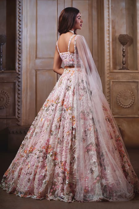 Label Priyanka Kar Net Floral Embroidered Bridal Lehenga Set 