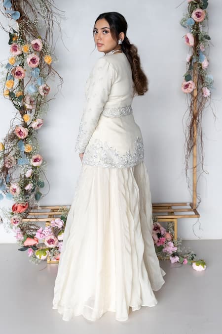 Sunita Bhandari_Ivory Viscose, Organza Beads, Sequins, Cut Work, Dana Kurta And Sharara Set _Online_at_Aza_Fashions