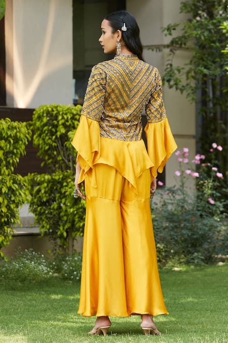 Bohame Daniyah Embellished Jacket Peplum Top With Sharara 