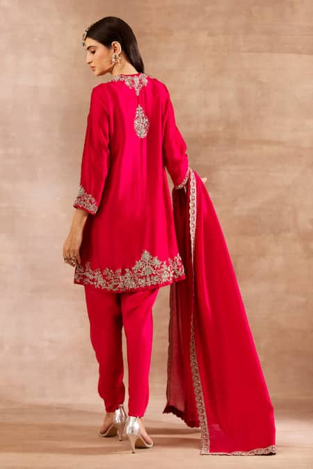 Jayanti Reddy Silk Floral Embroidered Tunic Dhoti Pant Set 