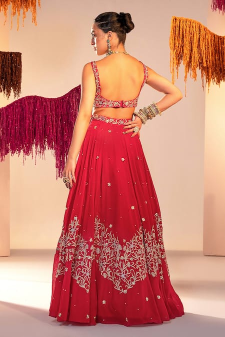Shop Silky Bindra Pink Organza, Silk Sequins, Crystals V-neck And Embroidered Lehenga Set at Aza Fashions Shop_Silky Bindra_Pink Organza, Silk Sequins, Crystals V-neck And Embroidered Lehenga Set _at_Aza_Fashions
