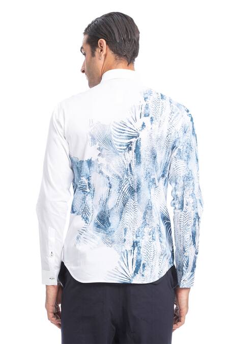 Shop_Rohit Gandhi + Rahul Khanna_White Cotton Tropical Print Shirt _at_Aza_Fashions