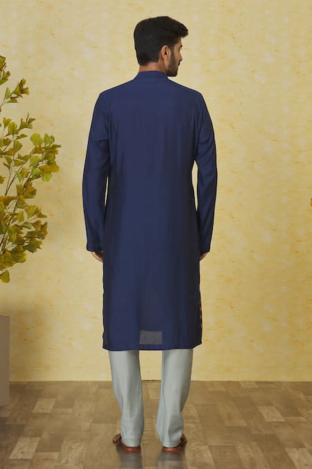 Shop Priyanka Haralalka Blue Silk Embroidery Yoke Kurta Set at Aza Fashions Shop_Priyanka Haralalka_Blue Silk Embroidery Yoke Kurta Set _at_Aza_Fashions