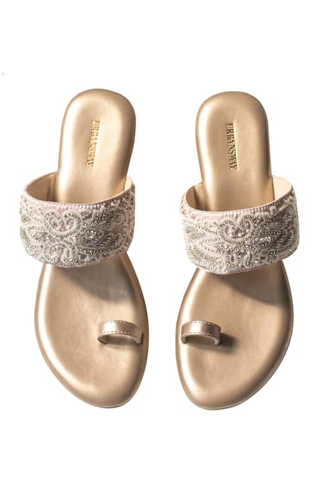 Shop Urbansway Grey Embroidery Basra Strap Wedges at Aza Fashions Shop_Urbansway_Grey Embroidery Basra Strap Wedges _at_Aza_Fashions