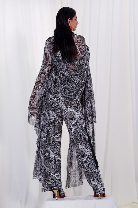 Shop AK-OK White Silk Embroidery Collared Abstract Print Top And Trouser Set at Aza Fashions Shop_AK-OK_White Silk Embroidery Collared Abstract Print Top And Trouser Set _at_Aza_Fashions