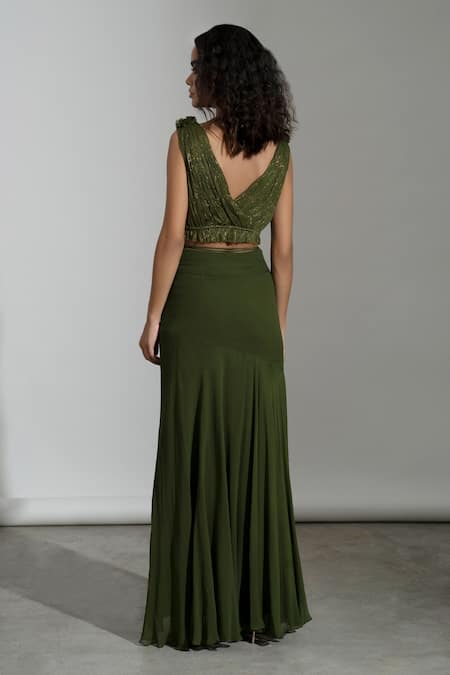 Olive green hotsell chiffon maxi skirt