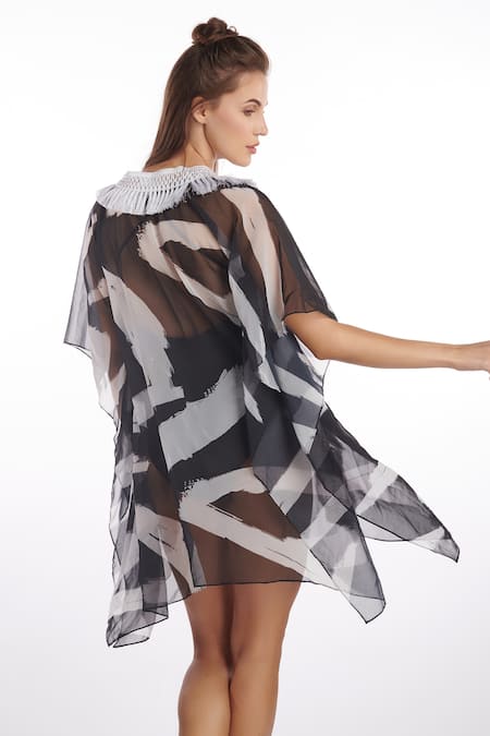 Kai Resortwear Barcode Fringe Hem Open Front Kaftan 