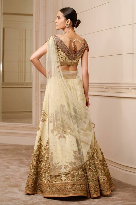 Shop_Tarun Tahiliani_Ivory Georgette, Satin, Shantoon, Mulmul, Print Kalidar Set_at_Aza_Fashions