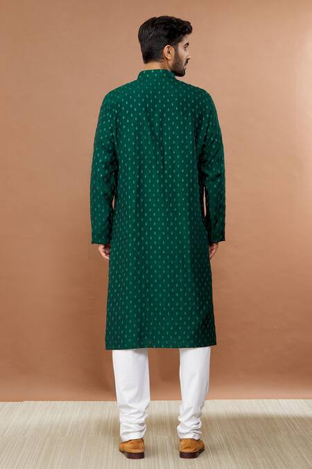 Shop_Aham-Vayam_Green Silk, Cotton Sequins Maharaja Embroidered Kurta And Churidar Set _at_Aza_Fashions