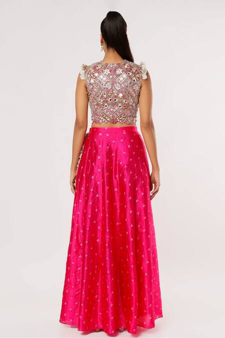 Shop Payal Singhal Pink Silk, Georgette Sequins, Tassels Mirror Embroidered Choli And Dhoti Pant Set at Aza Fashions Shop_Payal Singhal_Pink Silk, Georgette Sequins, Tassels Mirror Embroidered Choli And Dhoti Pant Set_at_Aza_Fashions