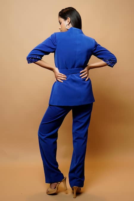 Ahi Clothing Sleeve Embroidered Coat & Pant Set 