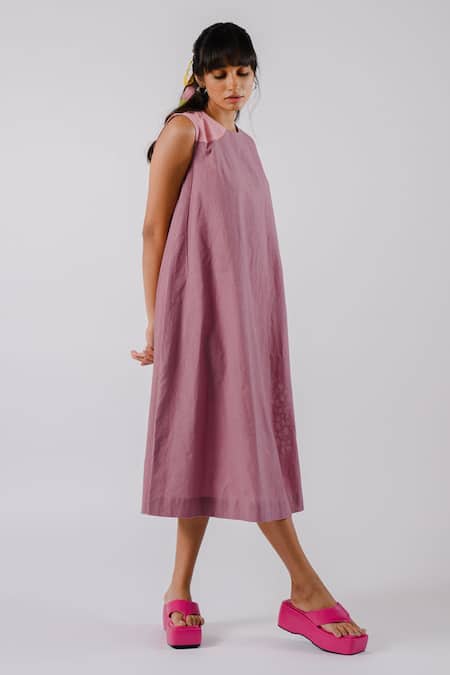 Tussah By Siddhi Shah_Purple Cotton Cut Work Round Neck Dress _Online_at_Aza_Fashions