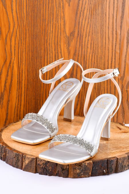 Kaltheos Silver Embellished Camilla Square Toe Heels