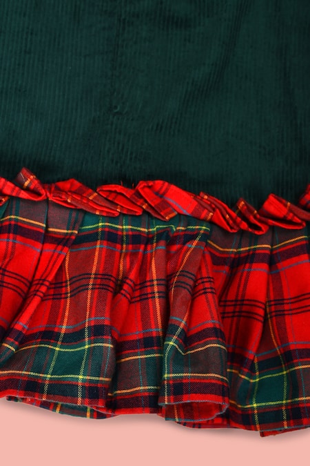 Shop Pankhuri By Priyanka Red Tweed, Corduroy Ruffles Checkered Panelled Dress at Aza Fashions Shop_Pankhuri By Priyanka_Red Tweed, Corduroy Ruffles Checkered Panelled Dress _at_Aza_Fashions