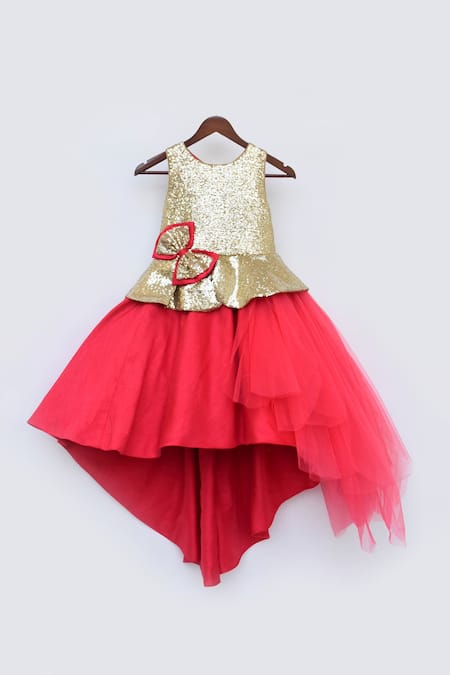 Fayon Kids Coral Sequin Embroidered High-Low Gown 