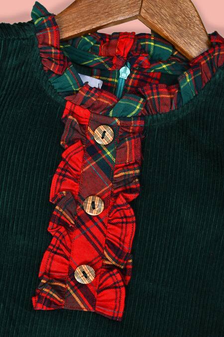 Pankhuri By Priyanka Red Tweed, Corduroy Ruffles Checkered Panelled Dress Online at Aza Fashions Pankhuri By Priyanka_Red Tweed, Corduroy Ruffles Checkered Panelled Dress _Online_at_Aza_Fashions