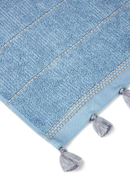 Shop_Houmn_Blue 100% Cotton Weaves Elsa Towel Set_Online_at_Aza_Fashions