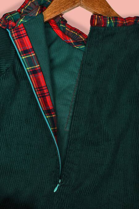 Buy Pankhuri By Priyanka Red Tweed, Corduroy Ruffles Checkered Panelled Dress Online at Aza Fashions Buy_Pankhuri By Priyanka_Red Tweed, Corduroy Ruffles Checkered Panelled Dress _Online_at_Aza_Fashions