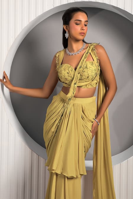 Jade By Ashima Pre-Draped Ruffle Tiered Saree With Blouse 