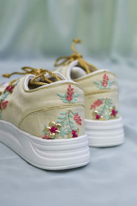 Shop Around Always Gold Astra Floral Embroidered Sneakers at Aza Fashions Shop_Around Always_Gold Astra Floral Embroidered Sneakers _at_Aza_Fashions