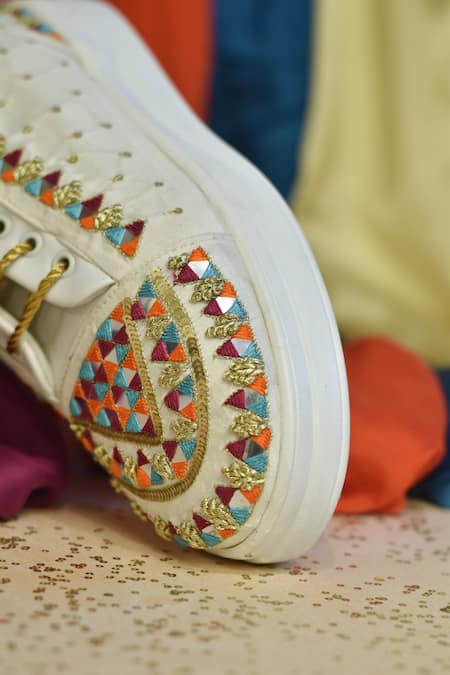 Shop_Around Always_Multi Color Carnival Geometric Embroidered Sneakers _at_Aza_Fashions