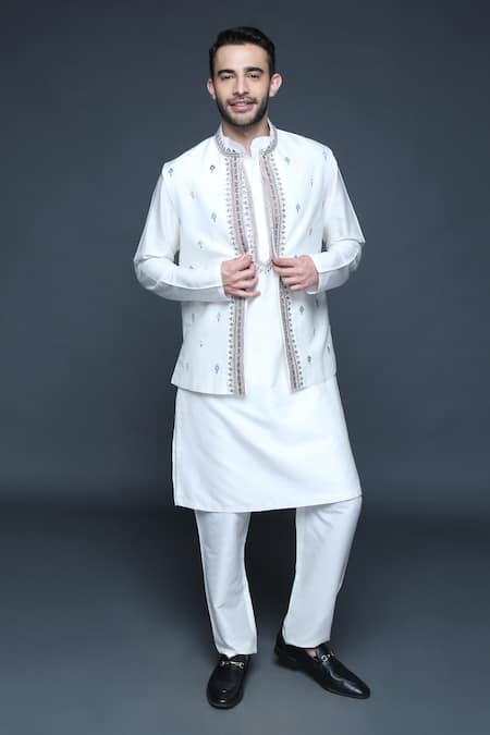 Sanjev Marwaaha Floral Embroidered Bundi Kurta Set 