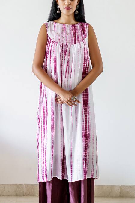 Cupid Cotton Purple Silk, Cotton Embroidery Boat Neck Tie Dye Pattern Kurta And Flared Pant Set Online at Aza Fashions Cupid Cotton_Purple Silk, Cotton Embroidery Boat Neck Tie Dye Pattern Kurta And Flared Pant Set _Online_at_Aza_Fashions