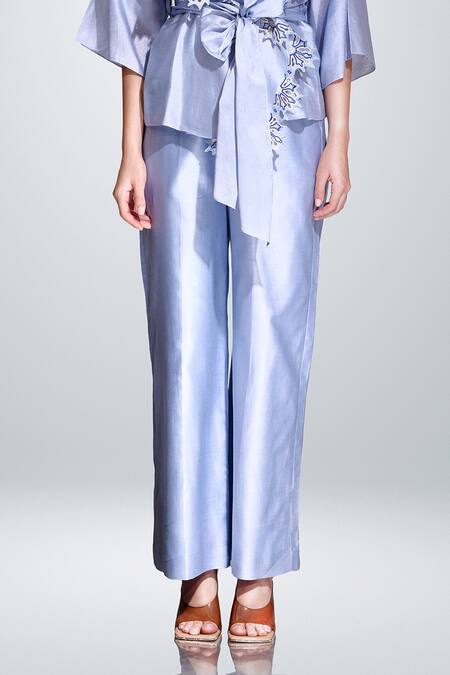 Betrue Blue Chanderi Silk, Cotton High Waisted Wide Legged Pant Online at Aza Fashions Betrue_Blue Chanderi Silk, Cotton High Waisted Wide Legged Pant _Online_at_Aza_Fashions